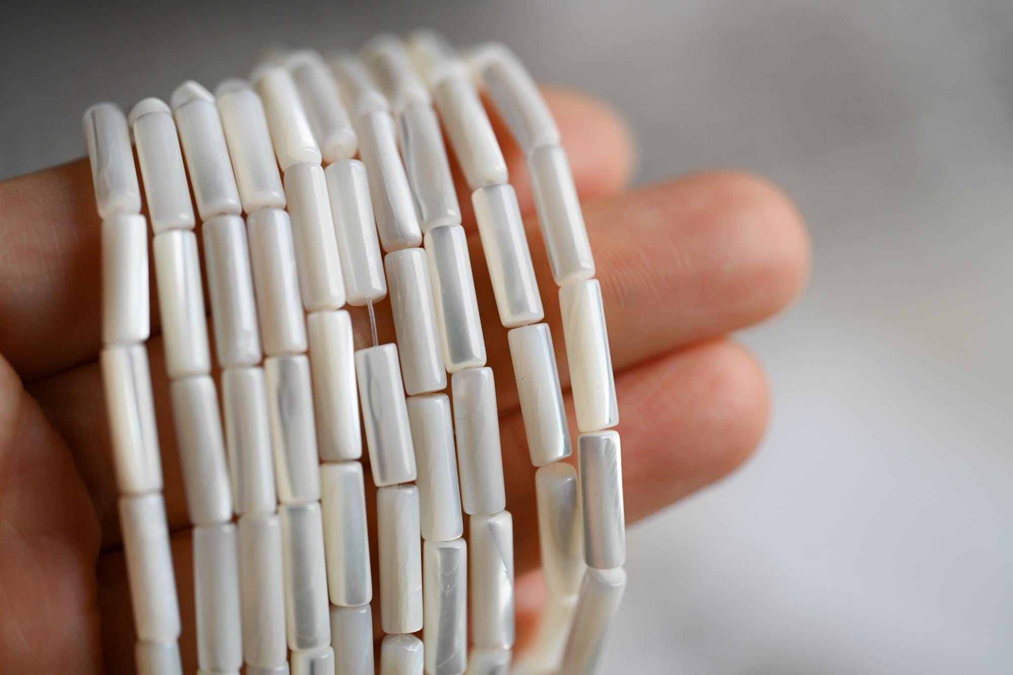 1 full strand, MOP Shell Stick beads, White Mother of Pearl Tube, Top Drilled Through, Multi Size -(BK-010)
